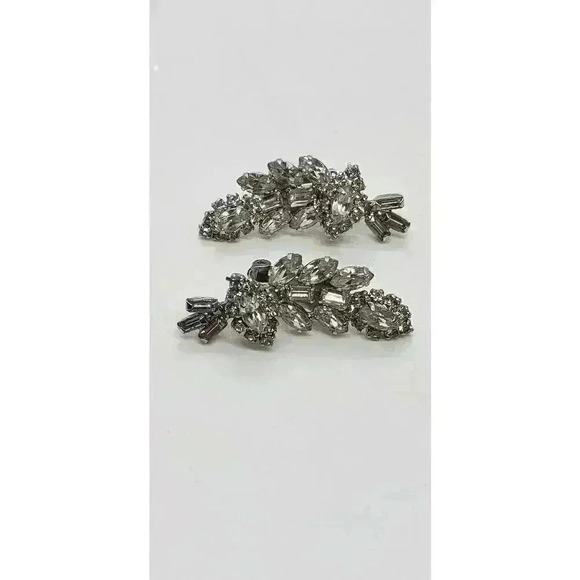 Earrings Rhinestone Climber Big Layered Leaf 3rd Eye Flower Vintage Statement - Picture 8 of 9